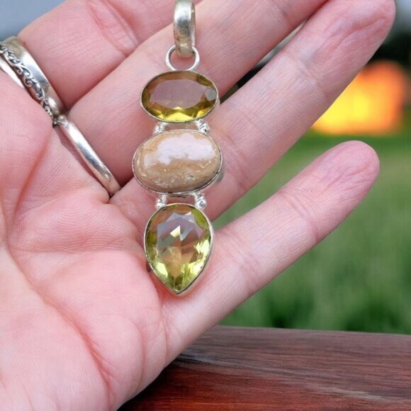 Yellow Topaz ✦ Peach Calcite ✦ Peridot Pendant ✦ Sterling Silver Made In Italy - Picture 8 of 13